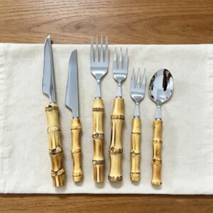 Natural Bamboo Node Handle Stainless Steel Cutlery Set