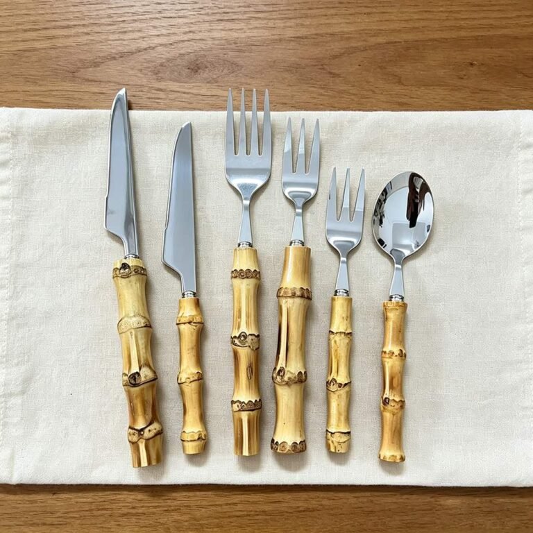 Natural Bamboo Node Handle Stainless Steel Cutlery Set