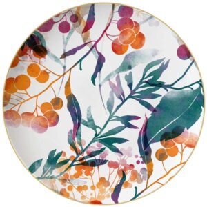 Watercolor Autumn Berry Gold Rimmed Bone China Dinnerware Set