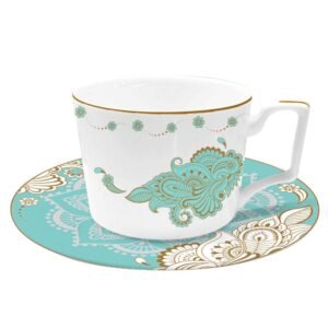 Exotic Tiffany Blue Gold Paisley Bone China Dinnerware Set