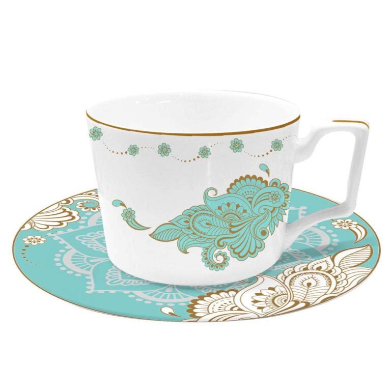 Exotic Tiffany Blue Gold Paisley Bone China Dinnerware Set