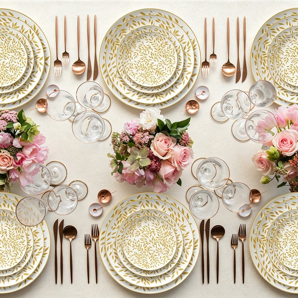 Luxury Golden Leaf Vine Bone China Dinnerware Set