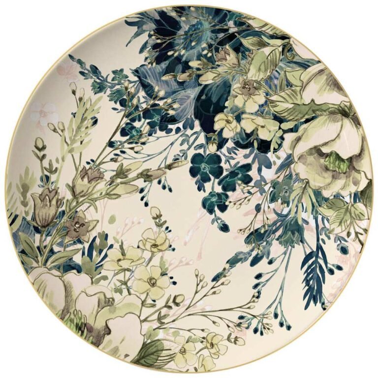 Vintage Watercolor Bohemian Floral Gold-Rimmed Bone China Dinnerware Set