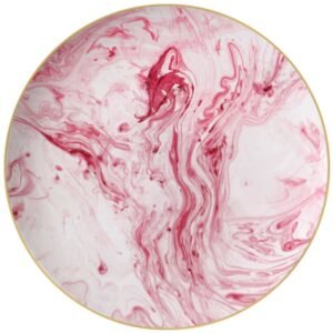 Luxury Pink Ink Flow Pattern Gold Rimmed Bone China Dinnerware Set