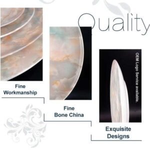 Luxury Pink Gray Agate Patterned Bone China Dinnerware Set