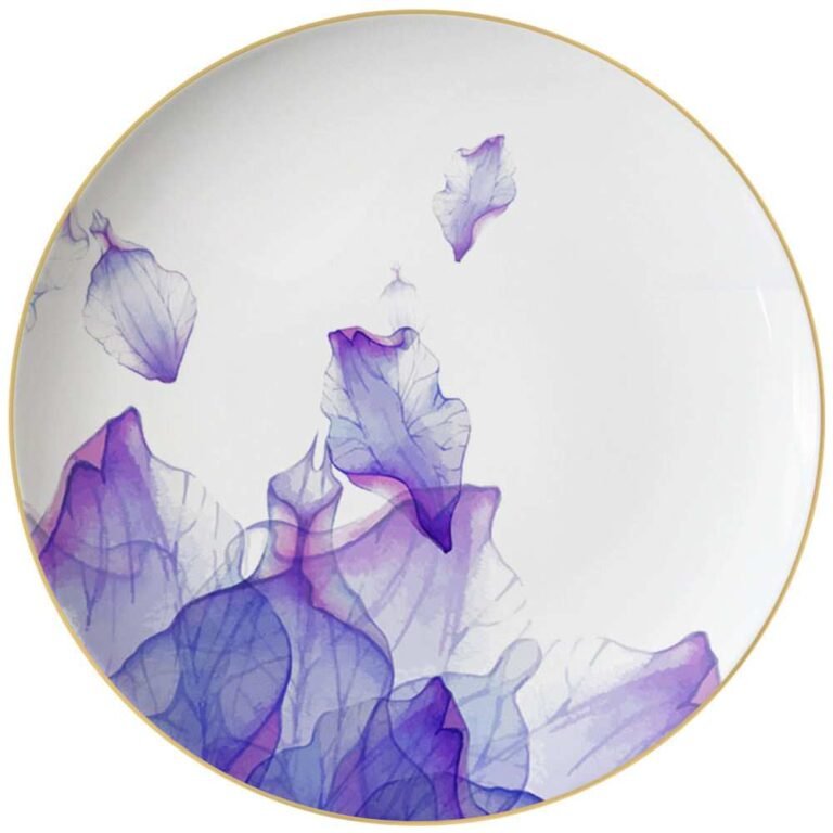 Luxury Purple Mist Petal Gold Rimmed Bone China Dinnerware Set