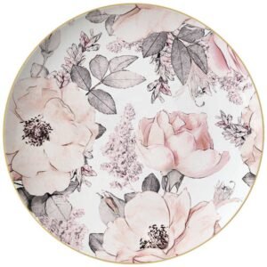 Luxury Sketch Style Pink Rose Gold-Rimmed Bone China Dinnerware Set