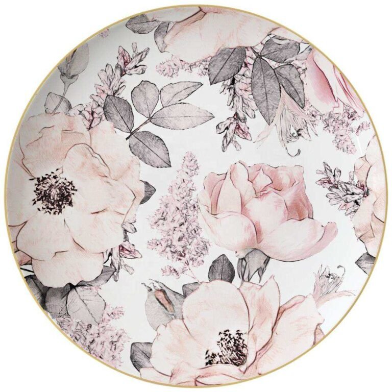 Luxury Sketch Style Pink Rose Gold-Rimmed Bone China Dinnerware Set