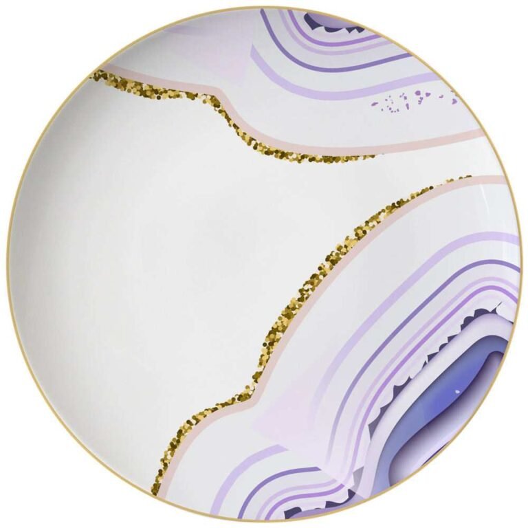 Luxury Amethyst Gold Veined Agate Patterned Bone China Dinnerware Set
