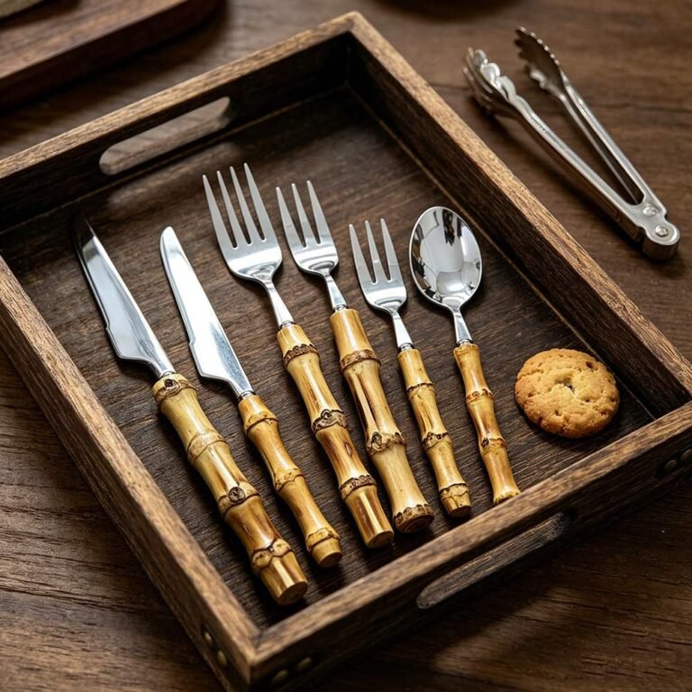 Natural Bamboo Node Handle Stainless Steel Cutlery Set