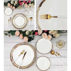 Luxury Gold Wavy Patterned Bone China Dinnerware Set