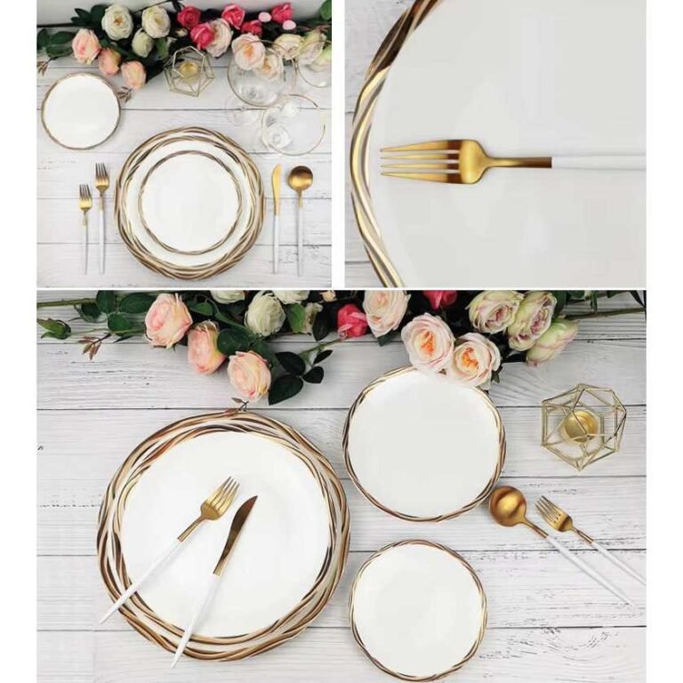 Luxury Gold Wavy Patterned Bone China Dinnerware Set