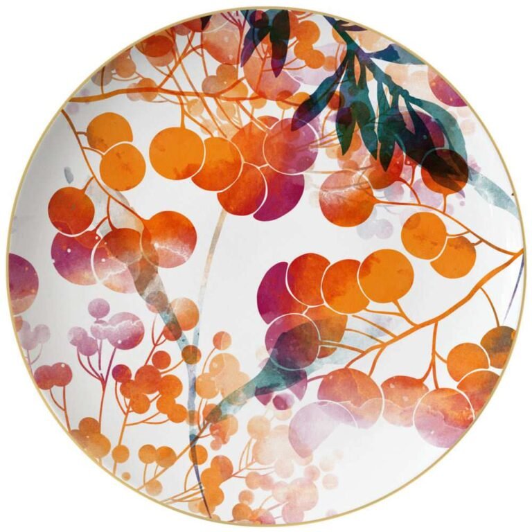 Watercolor Autumn Berry Gold Rimmed Bone China Dinnerware Set