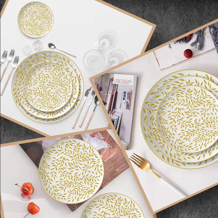Luxury Golden Leaf Vine Bone China Dinnerware Set