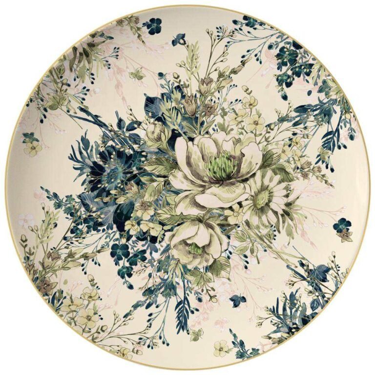 Vintage Watercolor Bohemian Floral Gold-Rimmed Bone China Dinnerware Set