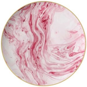 Luxury Pink Ink Flow Pattern Gold Rimmed Bone China Dinnerware Set