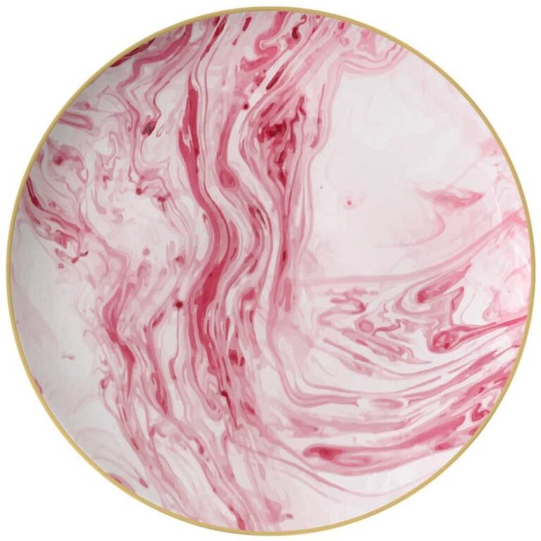 Luxury Pink Ink Flow Pattern Gold Rimmed Bone China Dinnerware Set