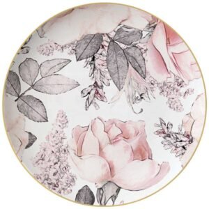 Luxury Sketch Style Pink Rose Gold-Rimmed Bone China Dinnerware Set