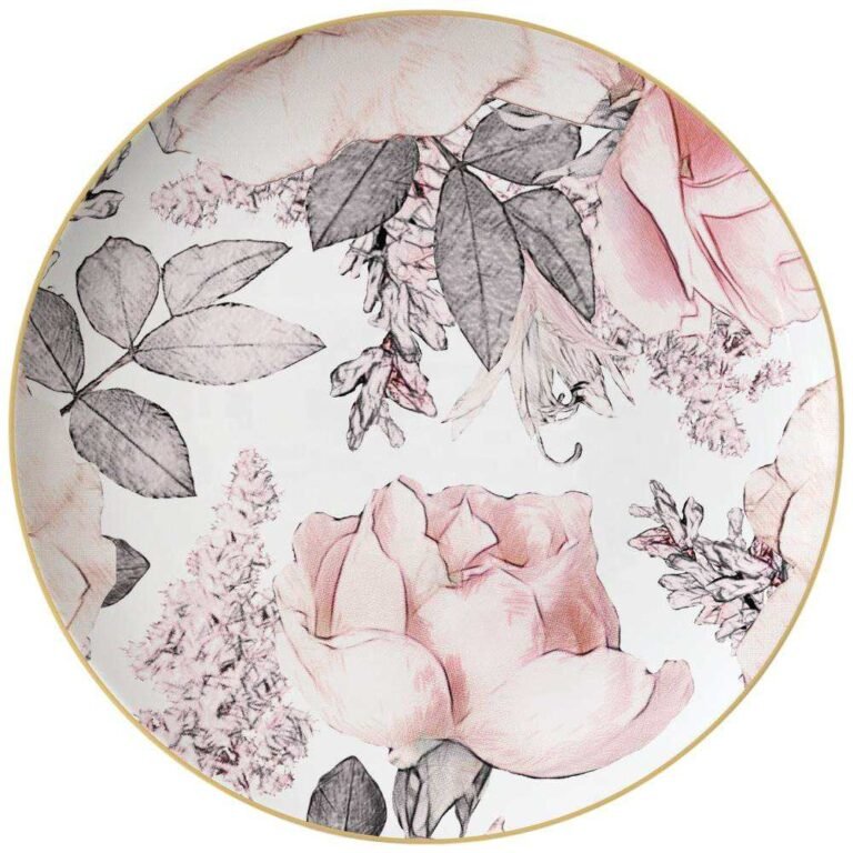 Luxury Sketch Style Pink Rose Gold-Rimmed Bone China Dinnerware Set