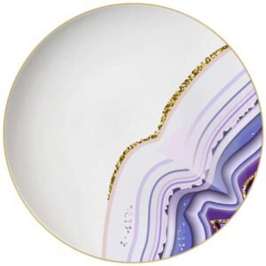Luxury Amethyst Gold Veined Agate Patterned Bone China Dinnerware Set