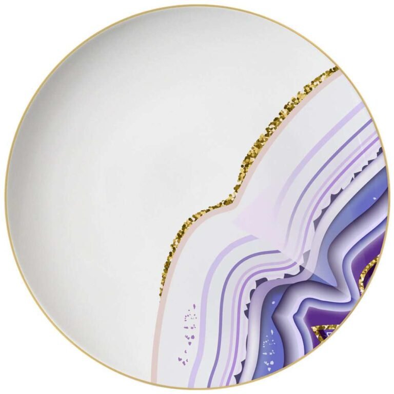 Luxury Amethyst Gold Veined Agate Patterned Bone China Dinnerware Set