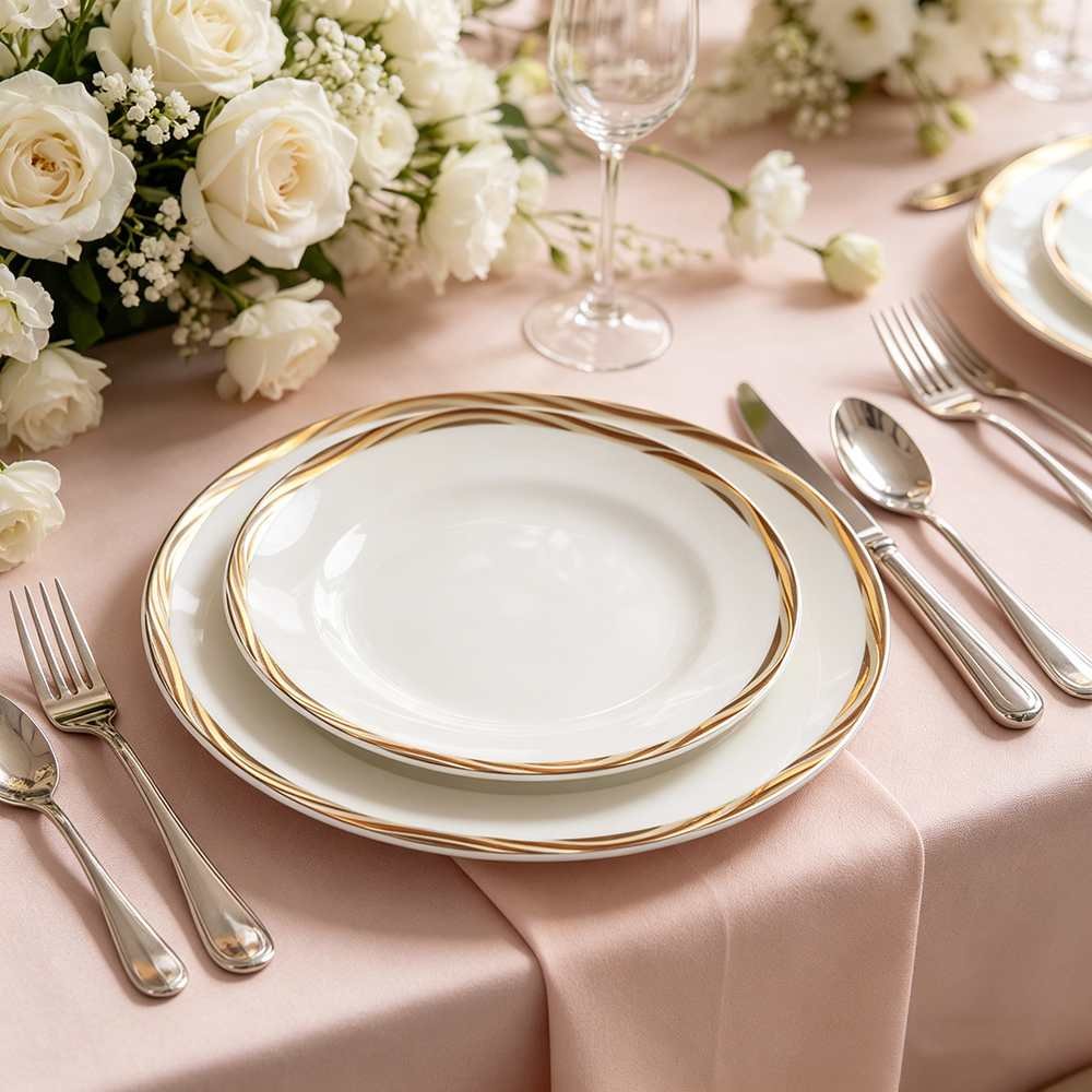 Luxury Gold Wavy Patterned Bone China Dinnerware Set