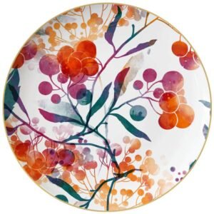 Watercolor Autumn Berry Gold Rimmed Bone China Dinnerware Set