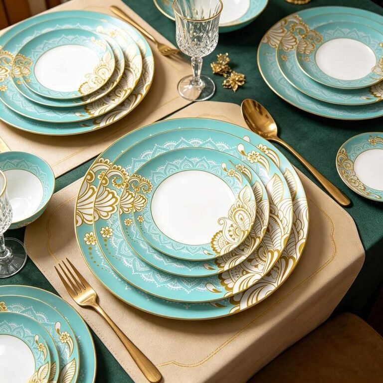 Exotic Tiffany Blue Gold Paisley Bone China Dinnerware Set