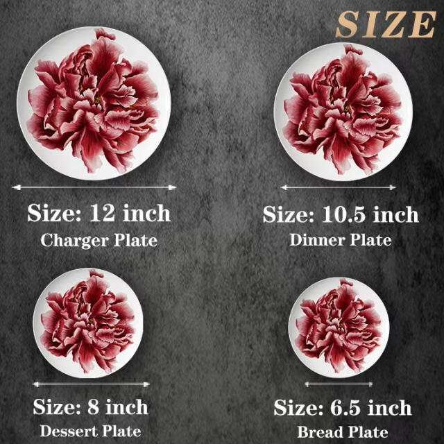 New Chinese Wealthy Red Peony Bone China Dinnerware Set