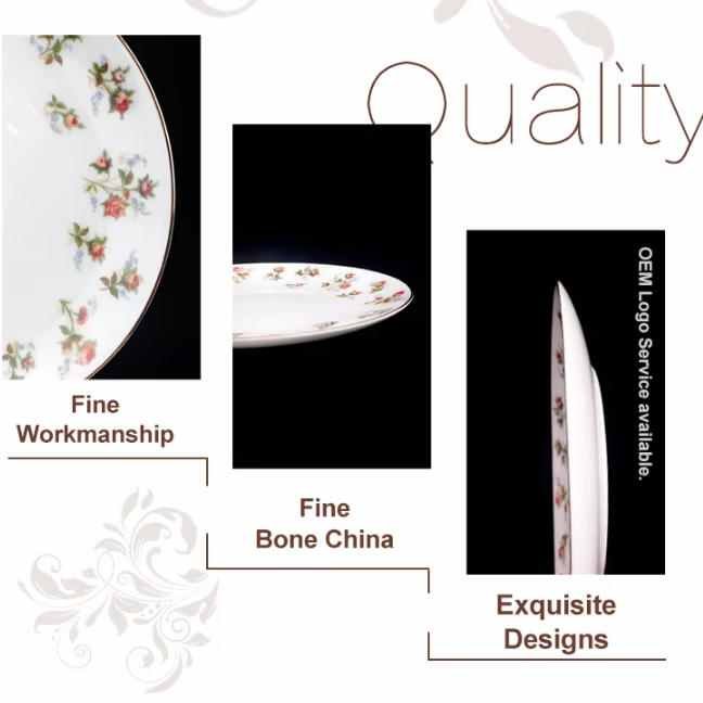 British Country-Style Rose Gold Rimmed Bone China Dinnerware Set