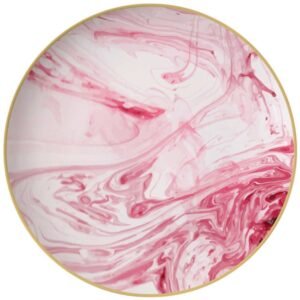 Luxury Pink Ink Flow Pattern Gold Rimmed Bone China Dinnerware Set