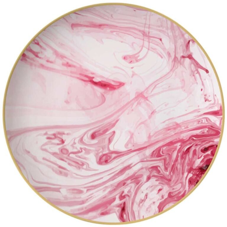 Luxury Pink Ink Flow Pattern Gold Rimmed Bone China Dinnerware Set