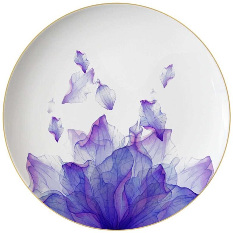 Luxury Purple Mist Petal Gold Rimmed Bone China Dinnerware Set