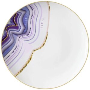 Luxury Amethyst Gold Veined Agate Patterned Bone China Dinnerware Set