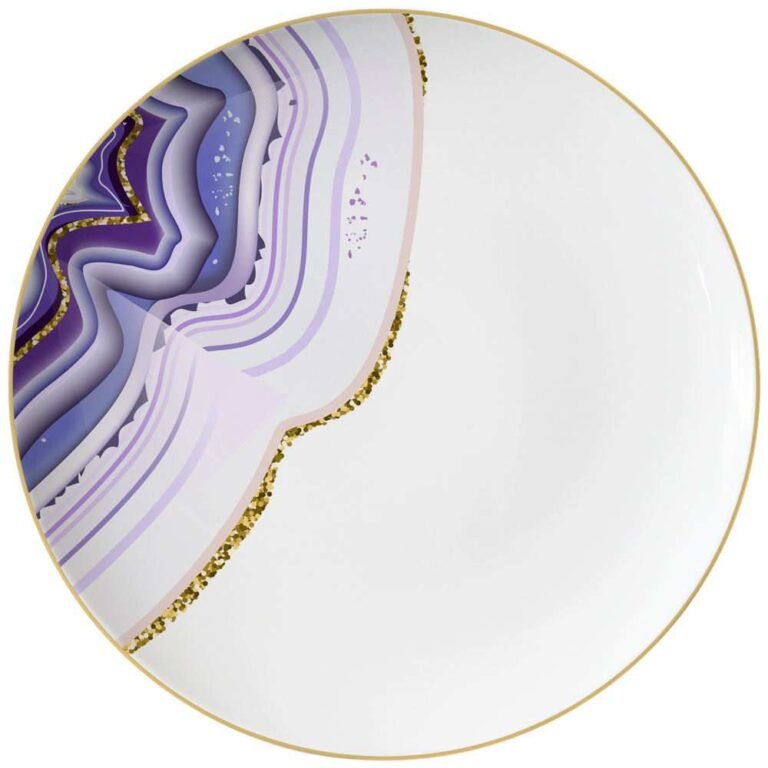 Luxury Amethyst Gold Veined Agate Patterned Bone China Dinnerware Set