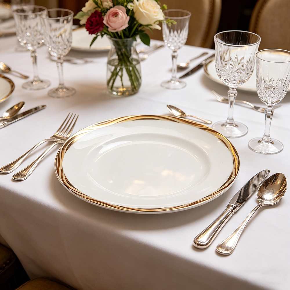 Luxury Gold Wavy Patterned Bone China Dinnerware Set