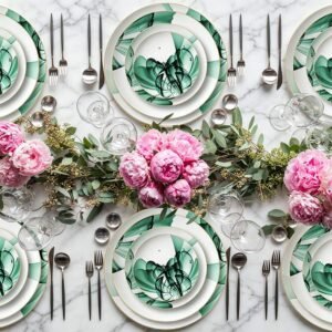 Luxury Green Mist Fantasy Flower Gold-Rimmed Bone China Dinnerware Set