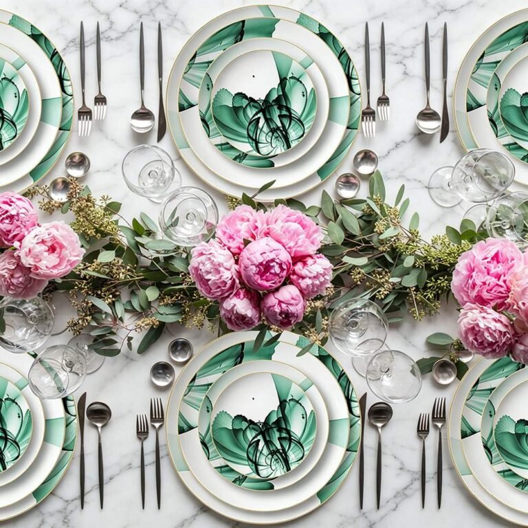 Luxury Green Mist Fantasy Flower Gold-Rimmed Bone China Dinnerware Set