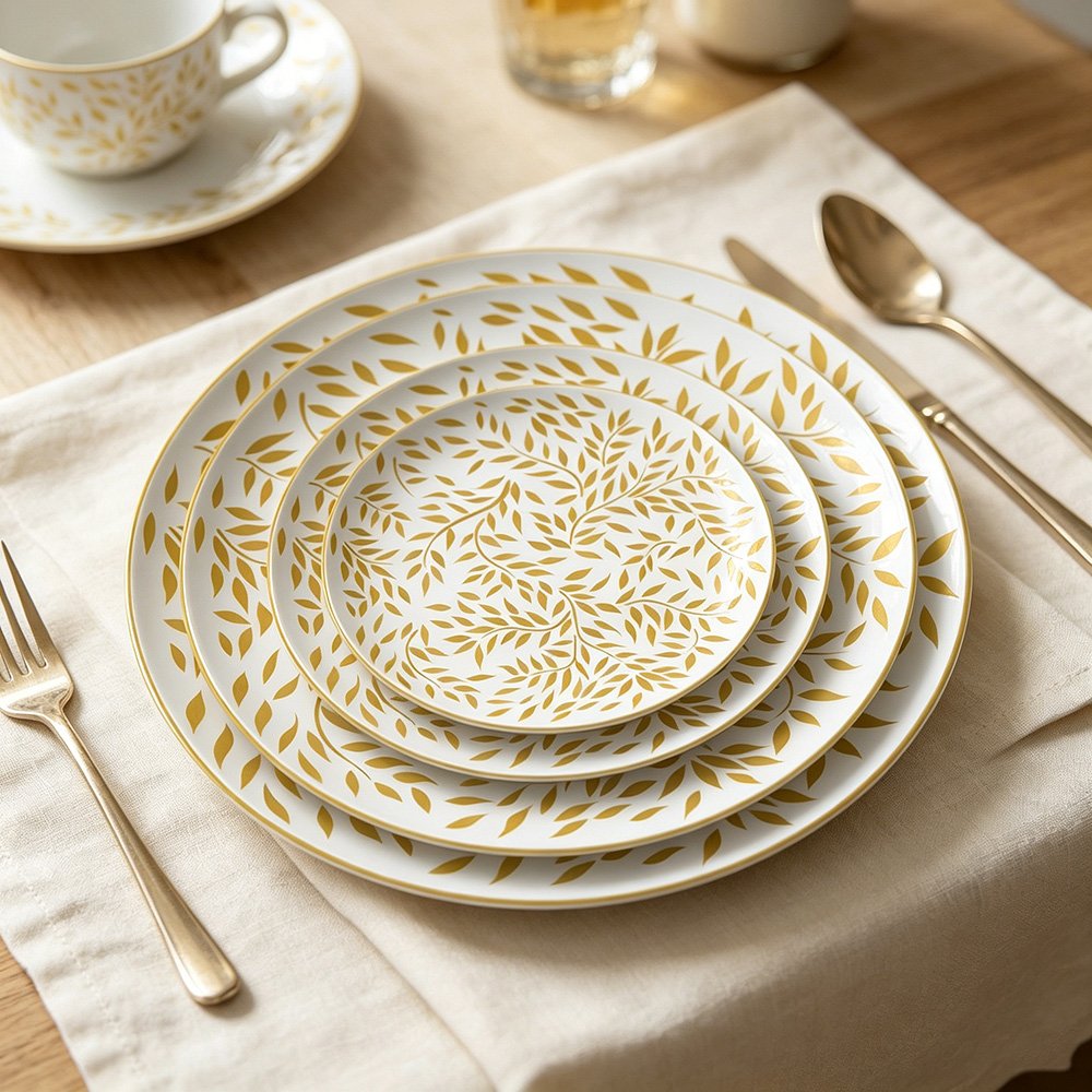 Luxury Golden Leaf Vine Bone China Dinnerware Set