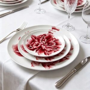 New Chinese Wealthy Red Peony Bone China Dinnerware Set