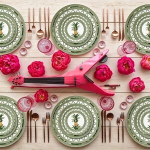 Tropical Rattan-Woven Pineapple Bone China Dinnerware Set