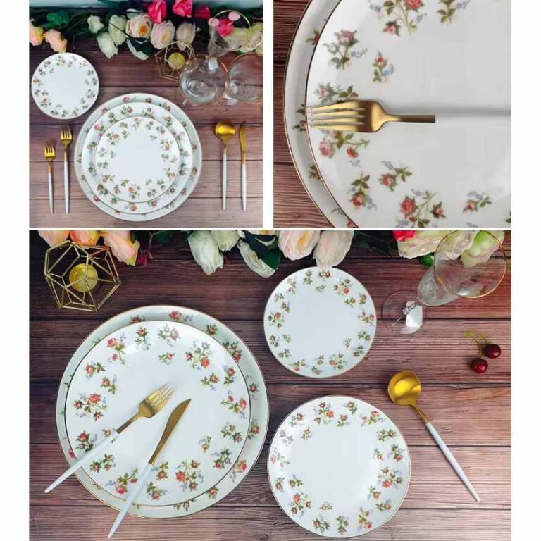 British Country-Style Rose Gold Rimmed Bone China Dinnerware Set