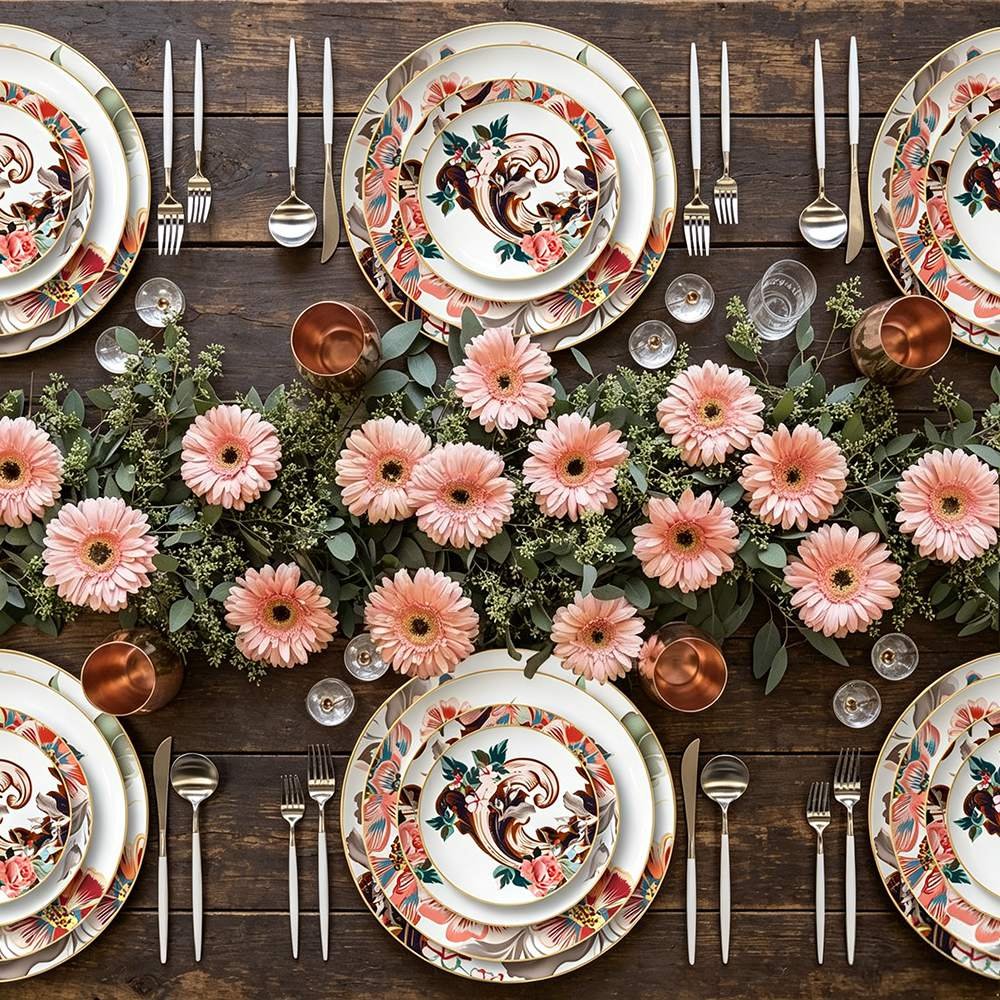 Art Nouveau Vintage Floral Gold Rimmed Bone China Dinnerware Set