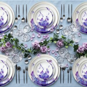 Luxury Purple Mist Petal Gold Rimmed Bone China Dinnerware Set