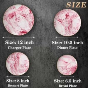 Luxury Pink Ink Flow Pattern Gold Rimmed Bone China Dinnerware Set