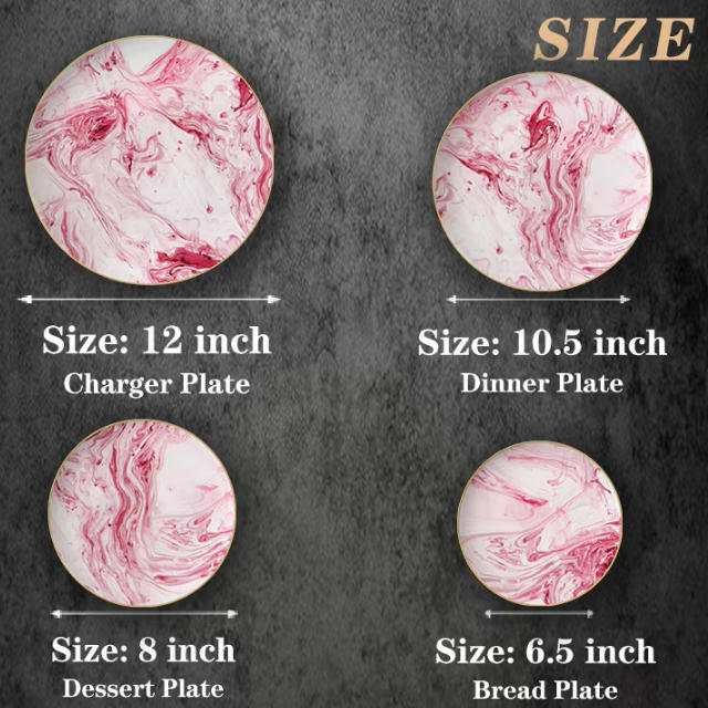 Luxury Pink Ink Flow Pattern Gold Rimmed Bone China Dinnerware Set