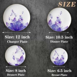 Luxury Purple Mist Petal Gold Rimmed Bone China Dinnerware Set