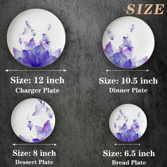 Luxury Purple Mist Petal Gold Rimmed Bone China Dinnerware Set