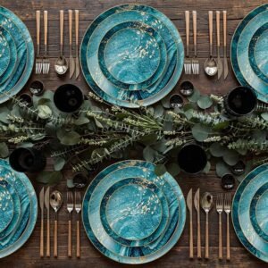 Luxury Ocean Gold Flow Patterned Bone China Dinnerware Set