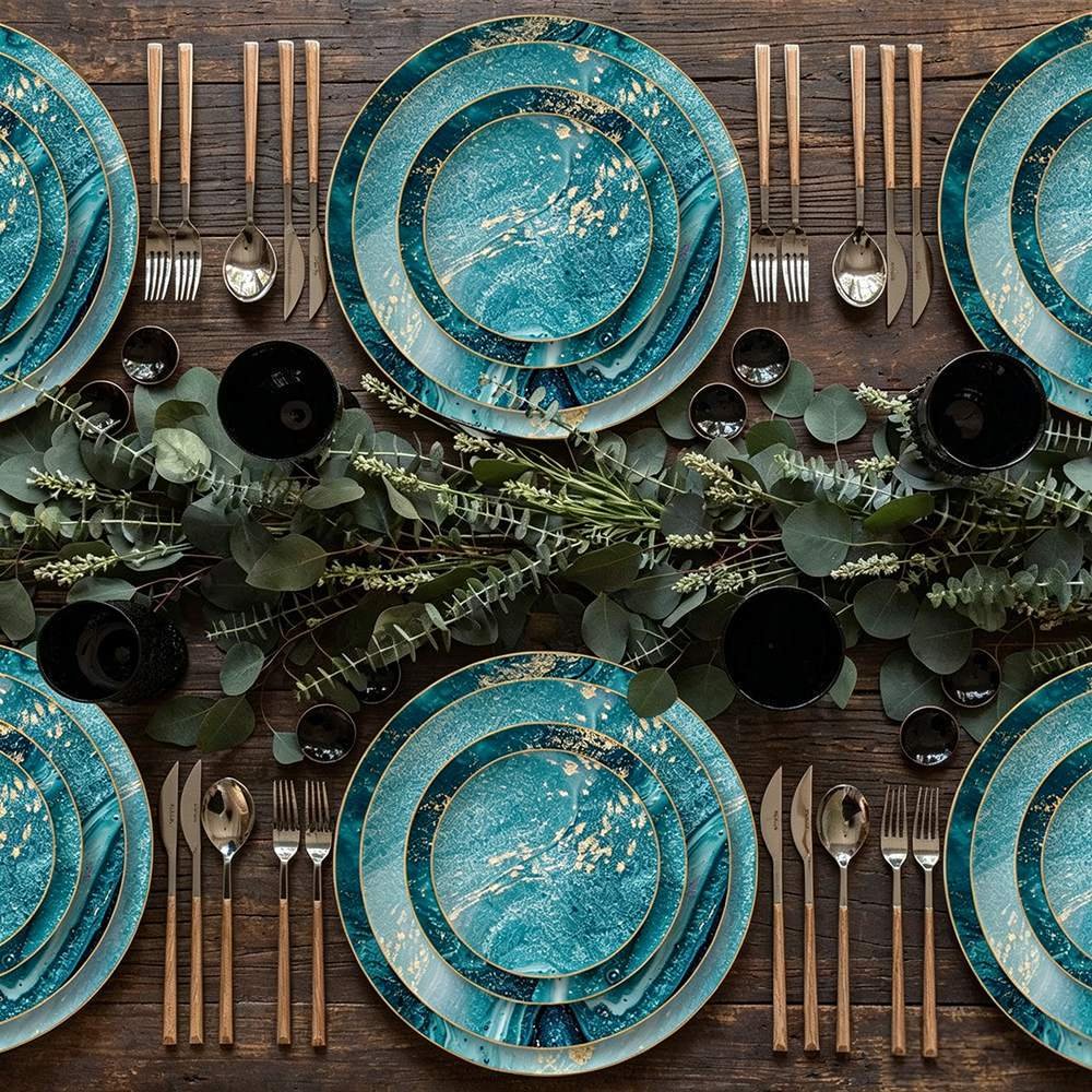 Luxury Ocean Gold Flow Patterned Bone China Dinnerware Set